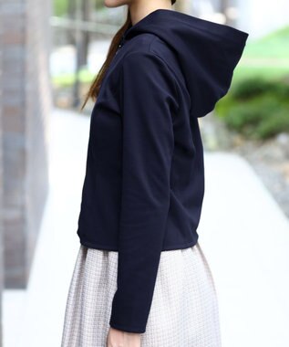 Tiaclasse 【UVカット・吸水速乾・洗える】 “きれい見え” カットソーラインフードパーカー ネイビー