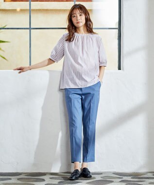 J.PRESS LADIES 【洗える・撥水・防汚】コットンFITTYシャーク テーパード パンツ ダルブルー系