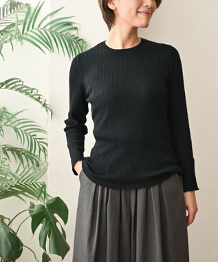 muuc 〈高品質シルク＆スーピマ超長綿〉〈洗えるニット〉〈通年着られる〉袖口模様編み プルオーバー ブラック