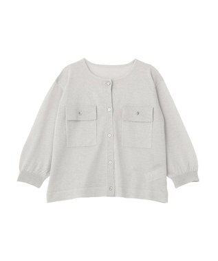 YECCA VECCA ノーカラー7分袖ポケットカーディガン Light Gray