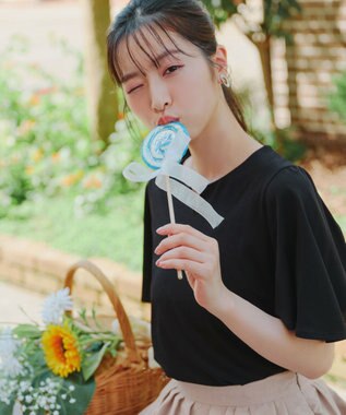 Tiaclasse 【おのののかさん着用】「サマケア」キーネックフレアスリーブトップス ブラック