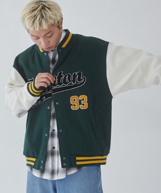 WEGO 【ユニセックス着用ITEM/MLサイズ展開】サガラワッペンスウェットスタジャン ダークグリーン