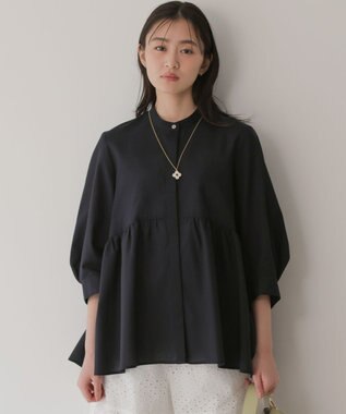 組曲 ニューリヨセルシャーティングペプラム ブラウス ネイビー系