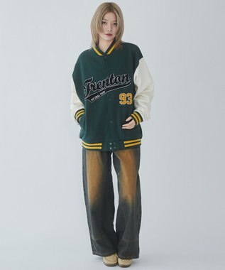 WEGO 【ユニセックス着用ITEM/MLサイズ展開】サガラワッペンスウェットスタジャン ダークグリーン