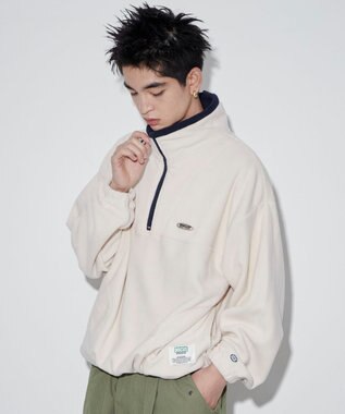 WEGO DISCUSフリースハーフジップPO ホワイトアイボリー