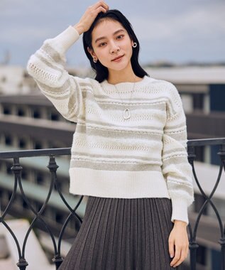 ANY パターンボーダーニット エクリュ系