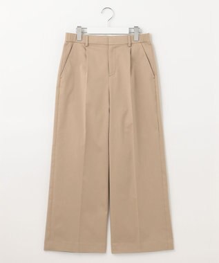 自由区 L 【接触冷感/洗える】サテンストレッチ ワイドパンツ ベージュ系