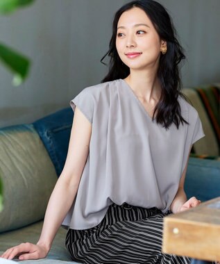 Tiaclasse 【洗える】大人こなれた印象のドッキングドロストワンピース グレー