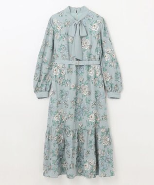 GRACE CONTINENTAL フラワー刺繍ボウタイワンピース ブルー