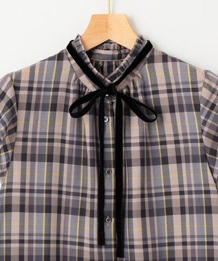 組曲 S 【リボンタイ付き】シアーツイルチェック ブラウス パープル系3