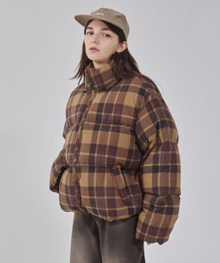 WEGO 【ユニセックス着用ITEM/MLサイズ展開】チェックパファーブルゾン ブラウンチェック1