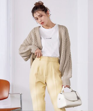 Tiaclasse 【洗える】ケーブル編みショート丈カーディガン ベージュ