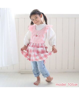 Mother garden マザーガーデン 野いちご フリルエプロン 90cm～110cm ポケット付き ピンク（淡）