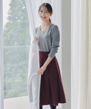 Tiaclasse 【新色追加・洗える】ウール調タックフレアスカート ワインレッド