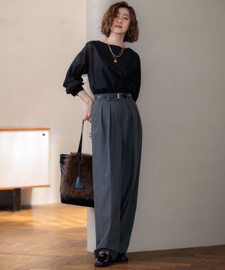 23区 S 【洗える】クリアトリコットジャージー ボートネック カットソー ブラック系