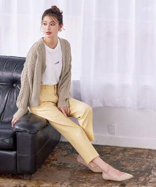 Tiaclasse 【洗える】ケーブル編みショート丈カーディガン ベージュ