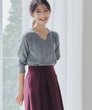 Tiaclasse 【新色追加・洗える】ウール調タックフレアスカート ワインレッド