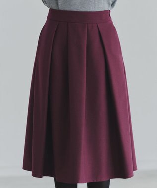 Tiaclasse 【新色追加・洗える】ウール調タックフレアスカート ワインレッド