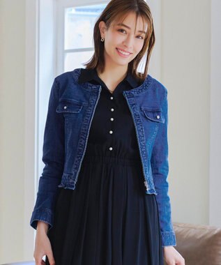 Tiaclasse 【洗える】ノーカラーデニムジャケット ブルー