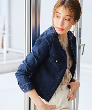 Tiaclasse 【洗える】ノーカラーデニムジャケット ネイビー