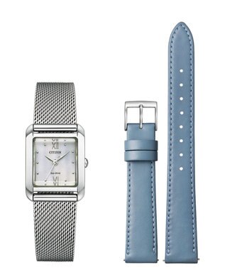 CITIZEN 【光発電エコ・ドライブ】ハンサムなスクエアケース 替えバンド付き シルバー ブルー シルバー