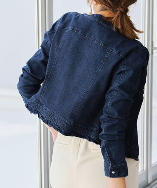 Tiaclasse 【洗える】ノーカラーデニムジャケット ネイビー