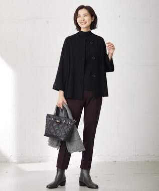 J.PRESS LADIES 針抜きフライス ボトルネック リブ カットソー ブラック系