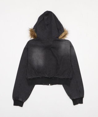 WEGO ファーフードデニムショートブルゾン デニムブラック