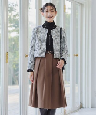 Tiaclasse 【新色追加・洗える】ウール調タックフレアスカート キャメル