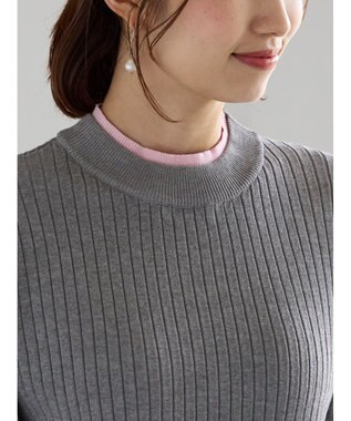 Te chichi 配色レイヤードリブニットプルオーバー グレー