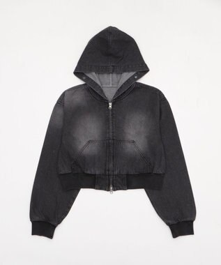 WEGO ファーフードデニムショートブルゾン デニムブラック