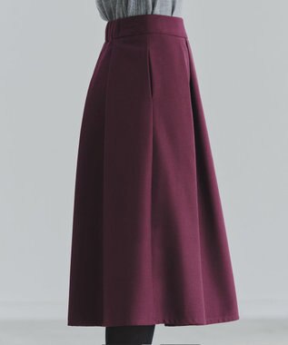 Tiaclasse 【新色追加・洗える】ウール調タックフレアスカート ワインレッド