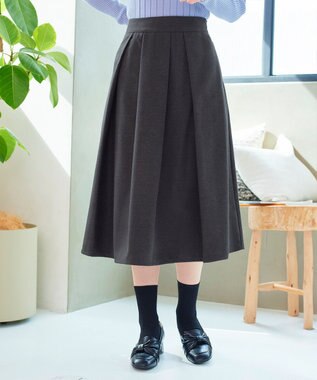 Tiaclasse 【新色追加・洗える】ウール調タックフレアスカート チャコールグレー