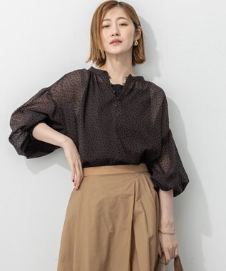 【洗える】ドットフロッキー ボリュームスリーブ ブラウス