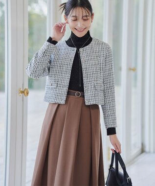 Tiaclasse 【新色追加・洗える】ウール調タックフレアスカート キャメル