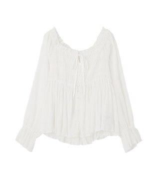 earth music&ecology 【2WAY】シャーリングフリルオフショルブラウス Off White