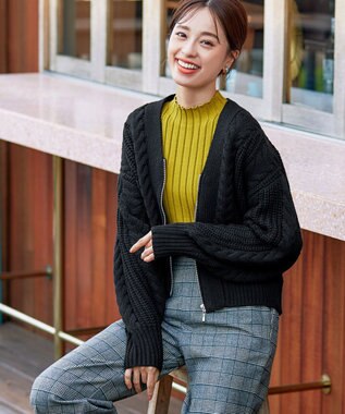 Tiaclasse 【洗える】ケーブル編みショート丈カーディガン ブラック