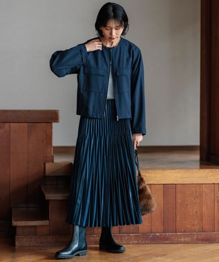 23区 S 【洗える】レザーライクプリーツ スカート ネイビー系