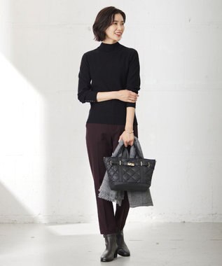 J.PRESS LADIES 針抜きフライス ボトルネック リブ カットソー ブラック系