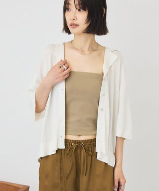 AMERICAN HOLIC 襟付き5分袖ニットカーディガン Off White