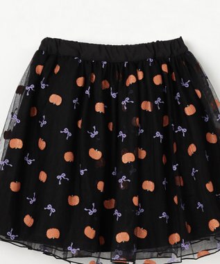 ANY KIDS ラメチュールフレアスカート ブラック×カボチャ