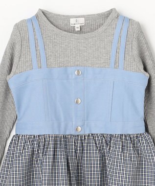組曲 KIDS 【110-140㎝】 チェックドッキング ワンピース サックスブルー