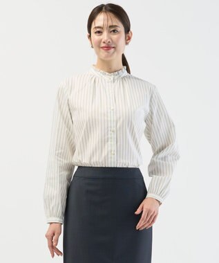 J.PRESS LADIES S BEZコットンナイロン ストライプ フリル襟 ブラウス