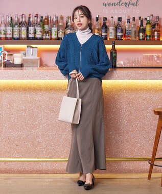 Tiaclasse 【洗える】ケーブル編みショート丈カーディガン ブルー