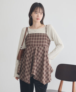 earth music&ecology イレヘムチェックキャミチュニック Check Brown