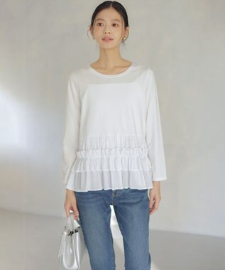 組曲 フリルシャツコンビ ロングTシャツ ホワイト系