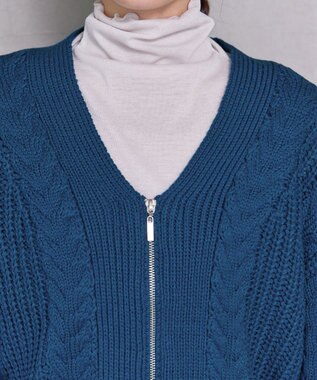 Tiaclasse 【洗える】ケーブル編みショート丈カーディガン ブルー