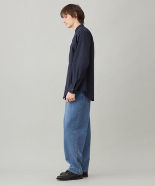 UNFILO MENS コンフォートシャツ バンドカラー ネイビー