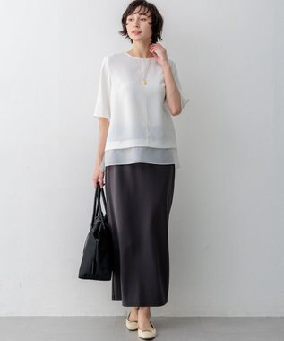 23区 S 【吸水速乾/UVカット/接触冷感】ストレッチジョーゼット シアーコンビ カットソー ホワイト系