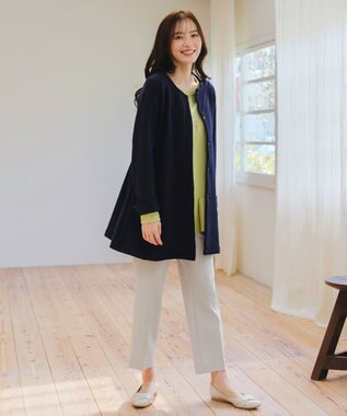 Tiaclasse L 【洗える】ダンボールフレアコート ネイビー